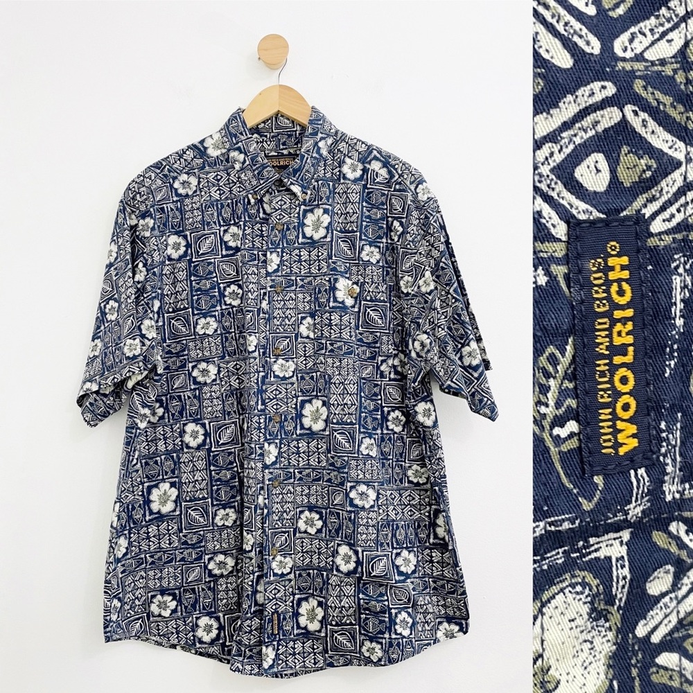 Woolrich Navy Floral Hawaiian Cotton Button Down Shirt